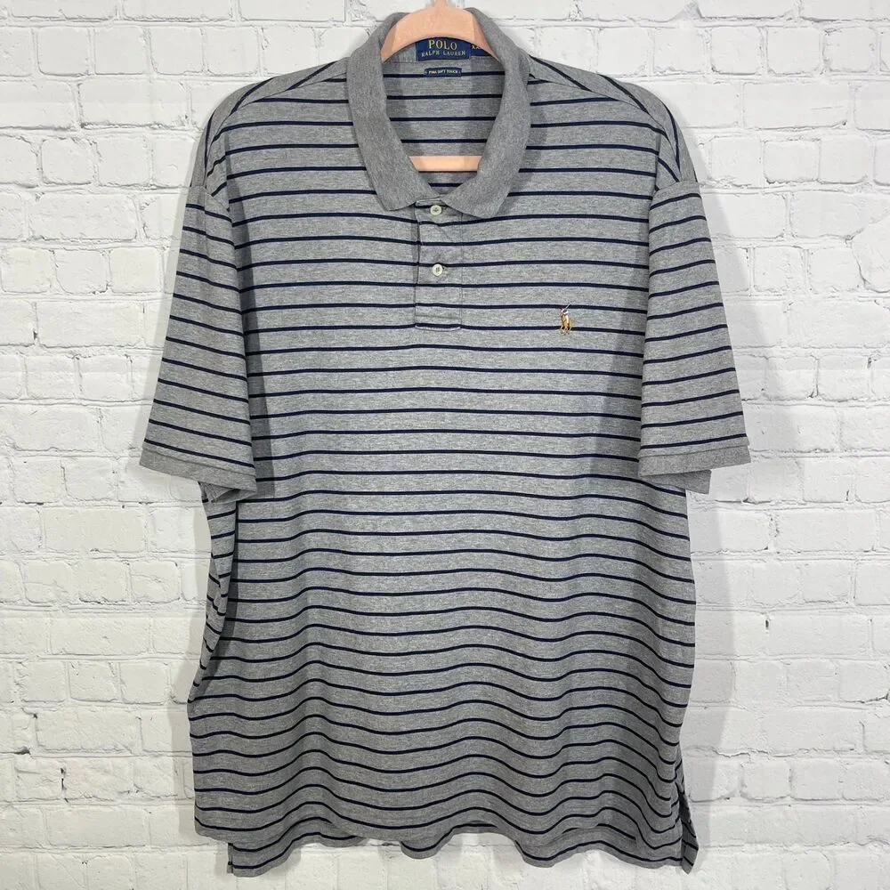 Polo Ralph Lauren Polo Shirt Men XXL Classic Fit Striped Pima Cotton Flesh Pony